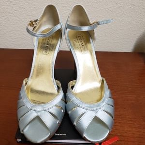 Coach satin baby blue ankle strap heel